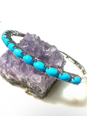 Affinity Gems Sleeping Beauty Turquoise Rhodium Sterling Silver Bangle Bracelet